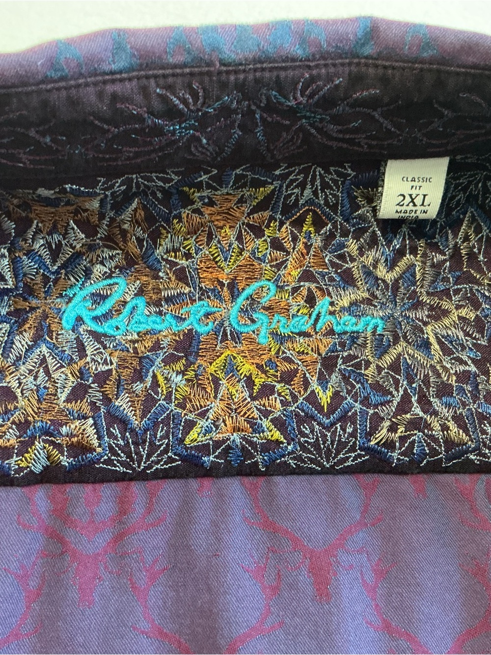 Robert Graham Classic Fit 2XL Men's Button Down Shirt Purple Antler Stag Motif - Picture 2 of 13